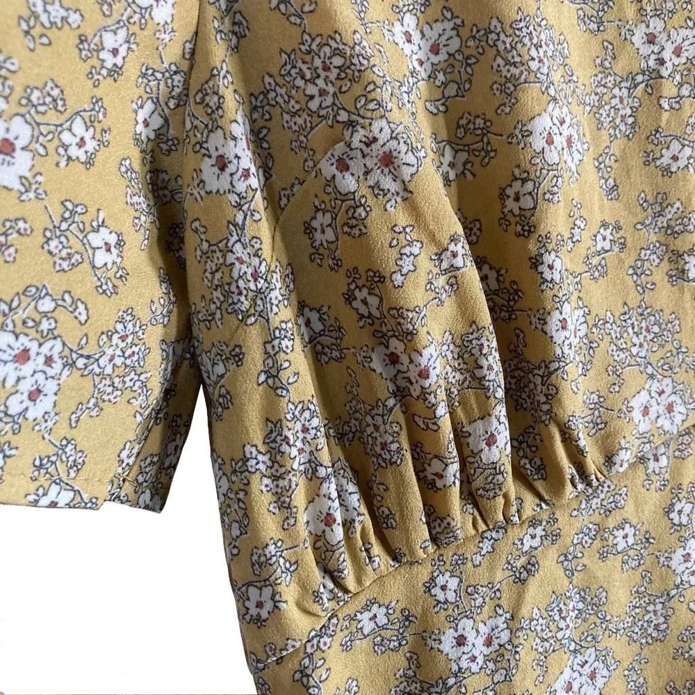 MIKAROSE V-neck Prairie Maxi Slit Front Dress Goldenrod Floral Print - Picture 3 of 10